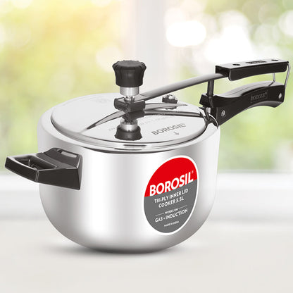 Borosil Inner Lid Tri-Ply Pressure Cooker, 3.5L