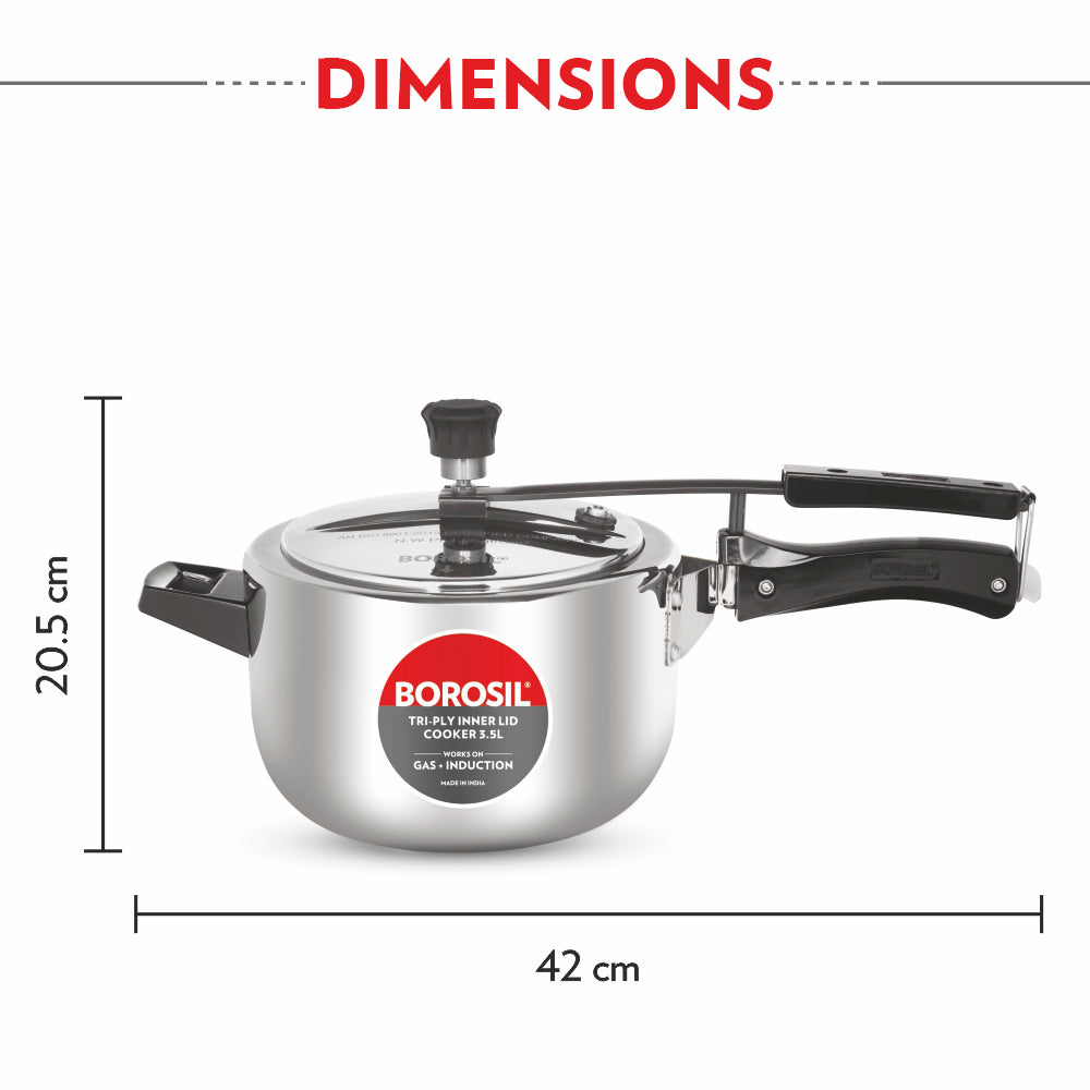 Borosil Inner Lid Tri-Ply Pressure Cooker, 3.5L