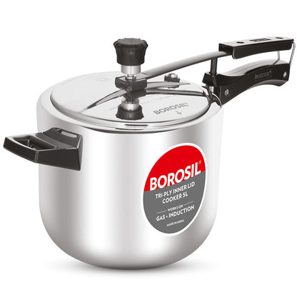 Borosil Inner Lid Tri-Ply Pressure Cooker, 5L