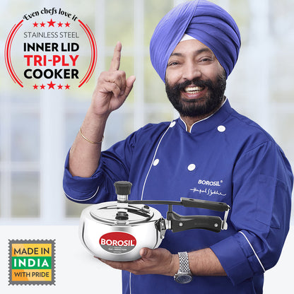Borosil Pronto Tri-ply Inner Lid Pressure Cooker, 2.5L