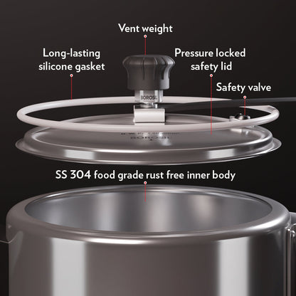 Borosil Pronto Tri-ply Inner Lid Pressure Cooker, 3.5L