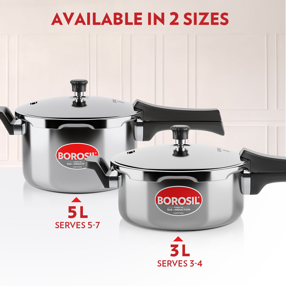 Borosil Presto Tri-Ply Outer Lid Pressure Cooker, 5L