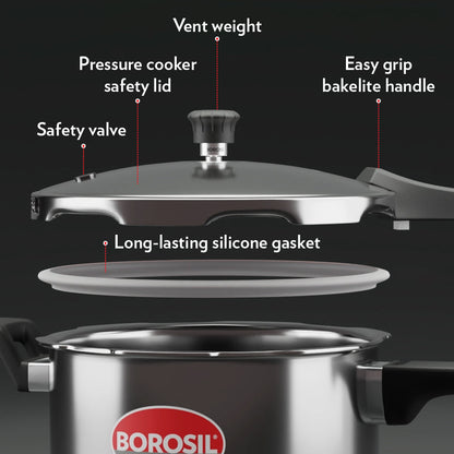 Borosil Presto Tri-Ply Outer Lid Pressure Cooker, 5L