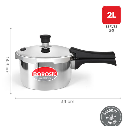Borosil Presto Tri-Ply Outer Lid Pressure Cooker, 2L