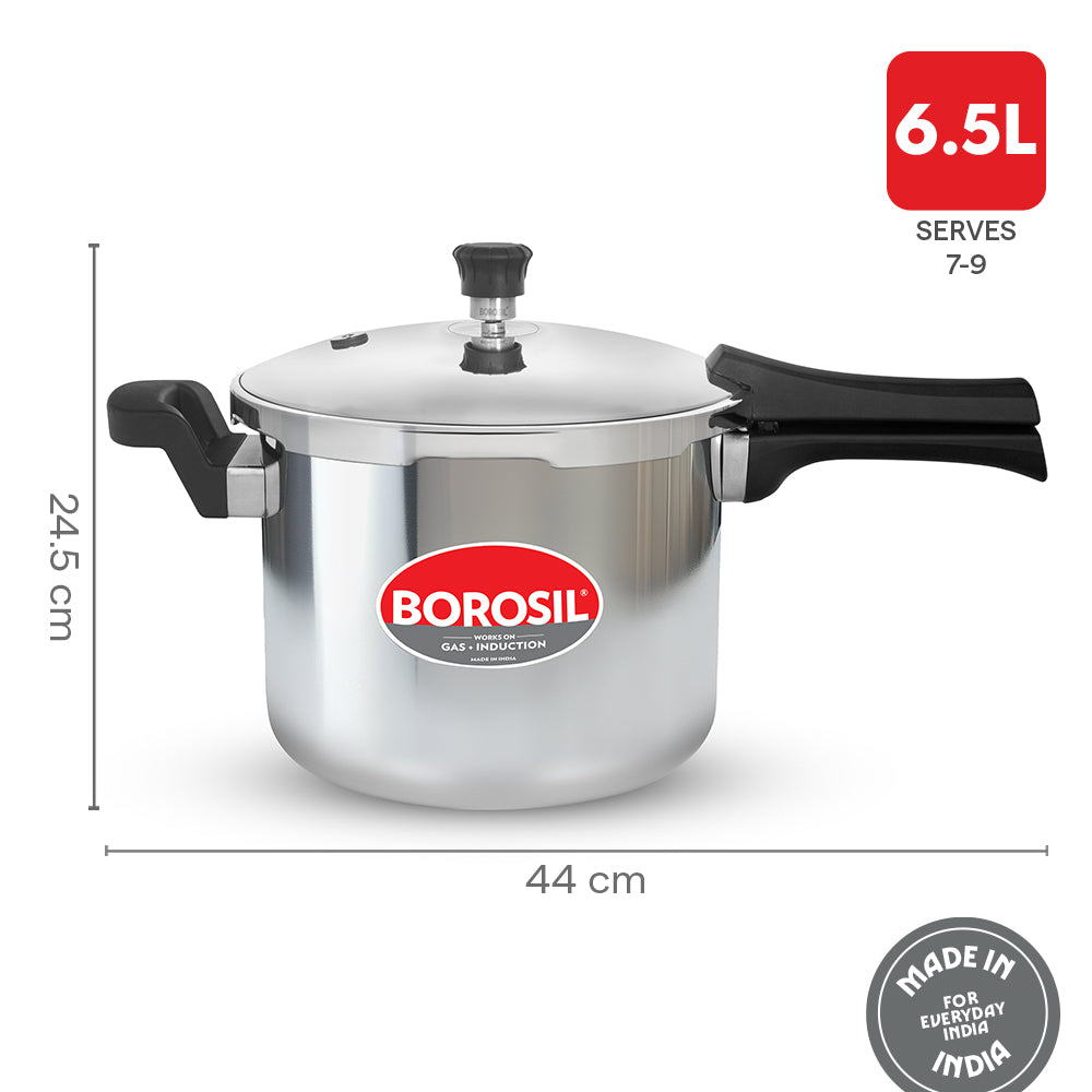 Borosil Presto Tri-Ply Outer Lid Pressure Cooker, 6.5L