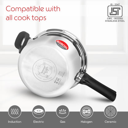 Borosil Presto Tri-Ply Outer Lid Pressure Cooker, 6.5L