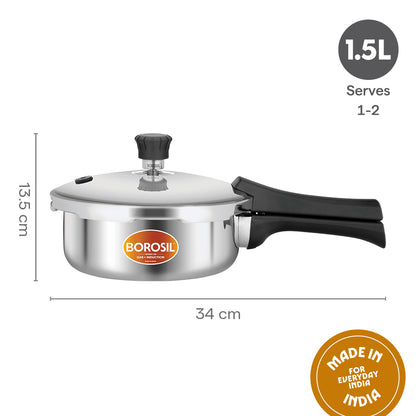 Borosil Presto Tri-Ply Outer Lid Pressure Cooker, 1.5 L