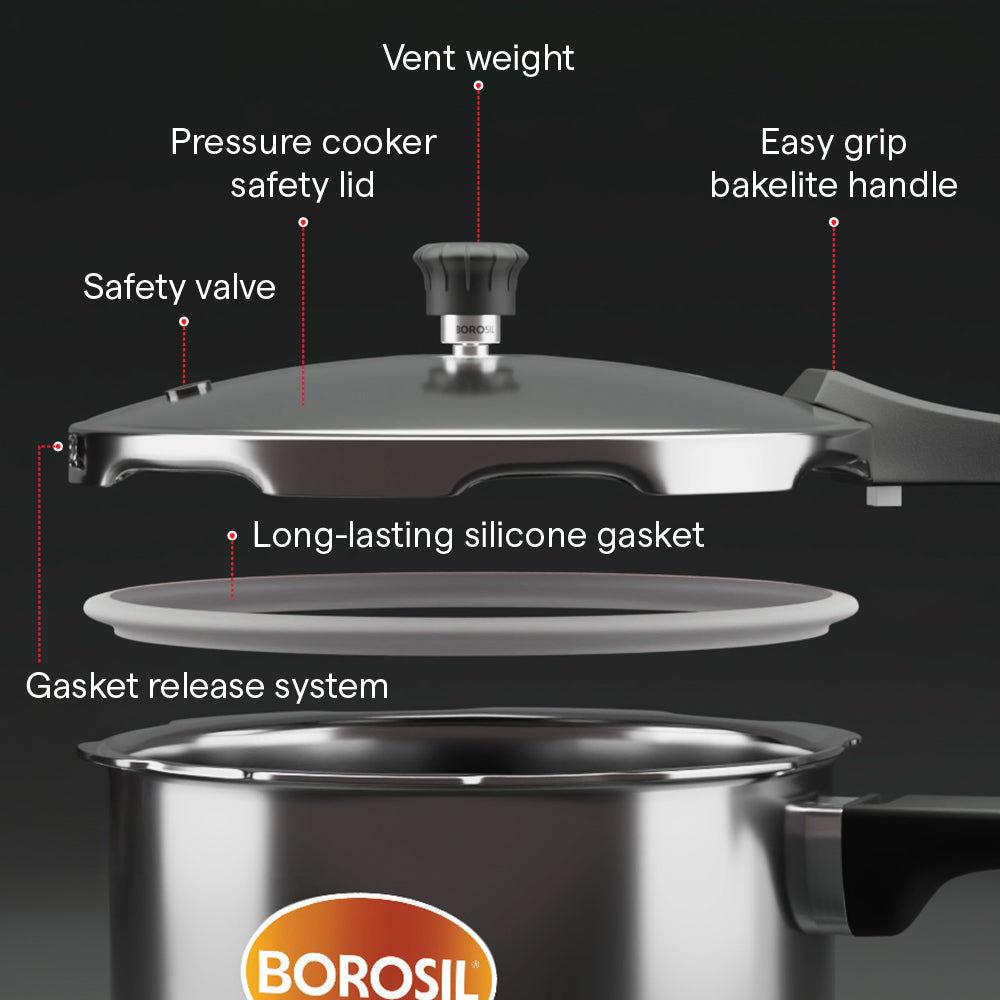 Borosil Presto Tri-Ply Outer Lid Pressure Cooker, 1.5 L