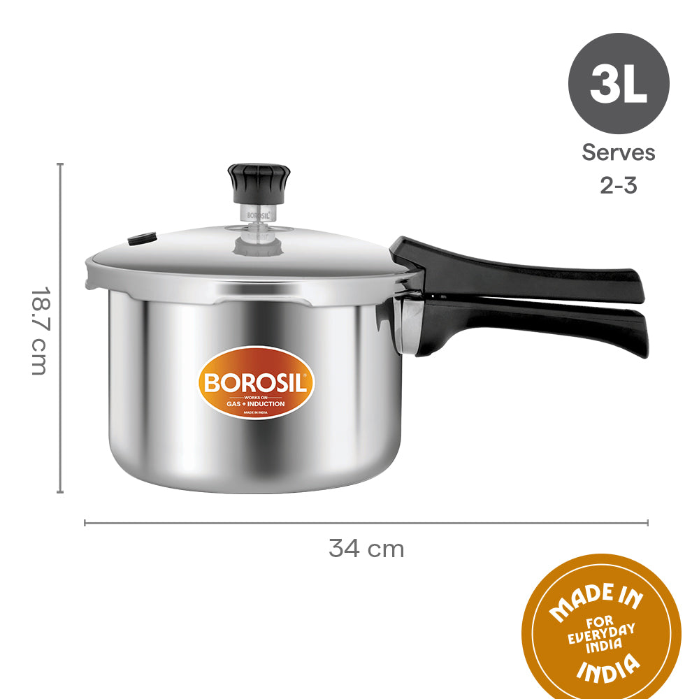 Borosil Presto Tri-Ply Outer Lid Pressure Cooker, 1.5 L