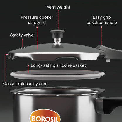 Borosil Presto Tri-Ply Outer Lid Pressure Cooker, 3 L