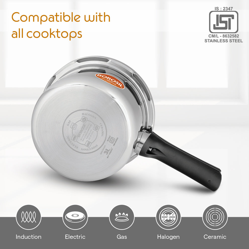 Borosil Presto Tri-Ply Outer Lid Pressure Cooker, 3 L