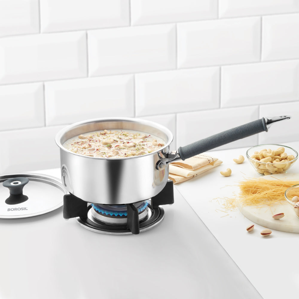 Borosil Cookfresh Triply Saucepan (Silicone Handle + Lid), 2.2L