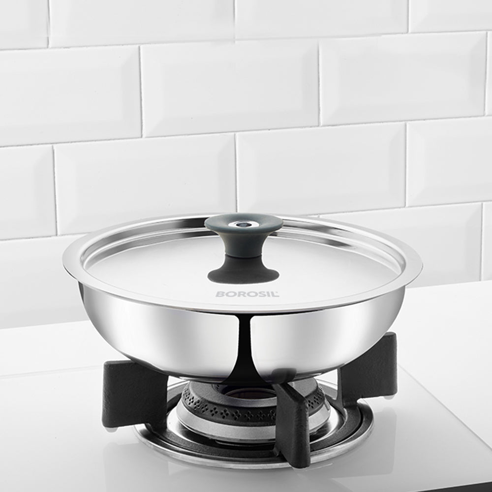 Borosil Cookfresh Triply Tasla (Silicone Handle + Lid)