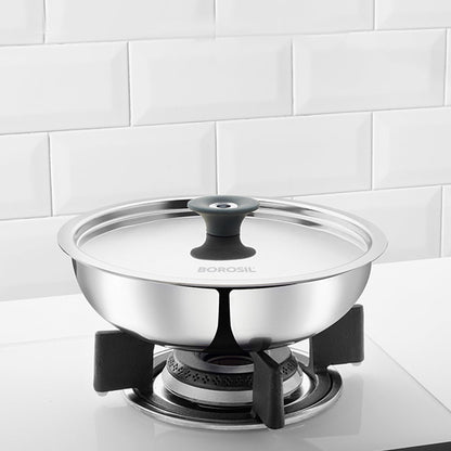 Borosil Cookfresh Triply Tasla (Silicone Handle + Lid)