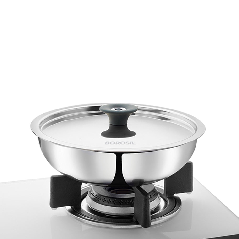 Borosil Cookfresh Triply Tasla (Silicone Handle + Lid)