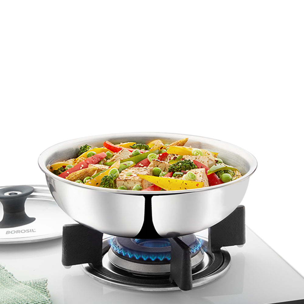 Borosil Cookfresh Triply Tasla (Silicone Handle + Lid)