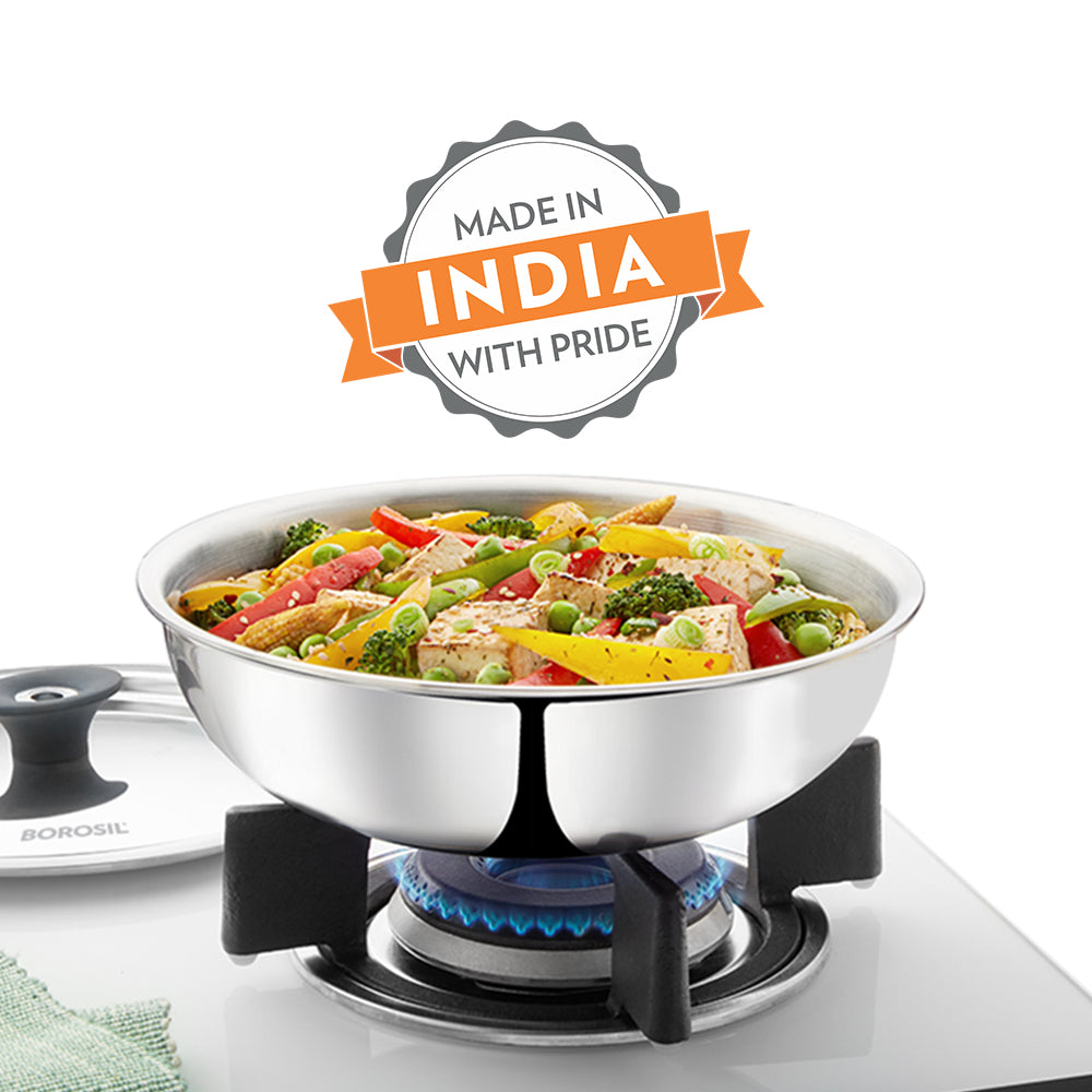 Borosil Cookfresh Triply Tasla (Silicone Handle + Lid)