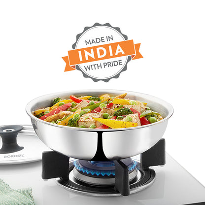 Borosil Cookfresh Triply Tasla (Silicone Handle + Lid)