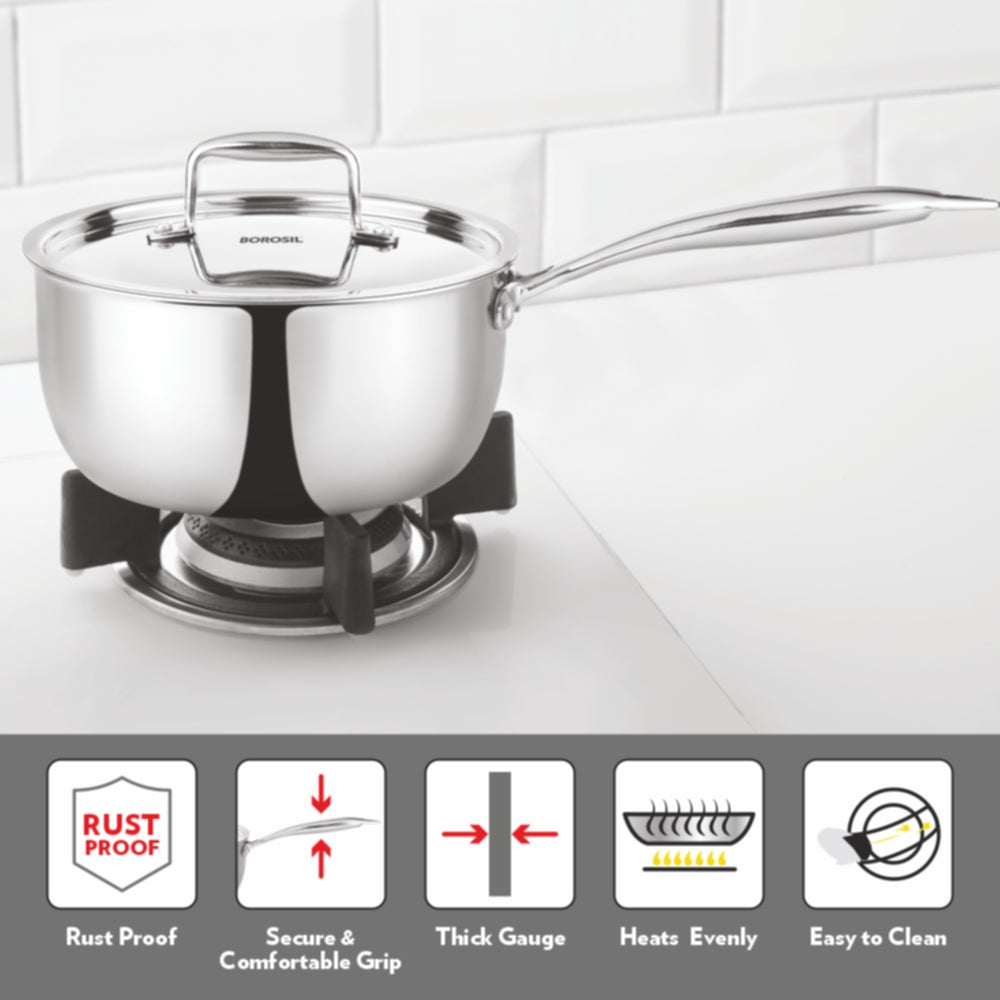 Borosil Cookfresh Triply Saucepan (Steel Handle), 2.3L
