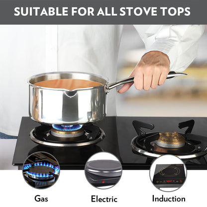 Borosil Cookfresh Triply Saucepan w Spout (Steel Handle), 1.7L/16cm