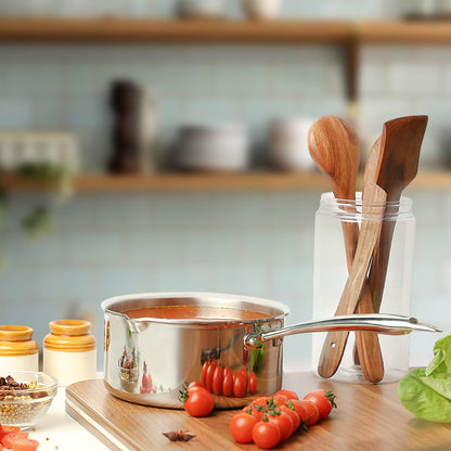 Borosil Cookfresh Triply Saucepan w Spout (Steel Handle), 1.7L/16cm