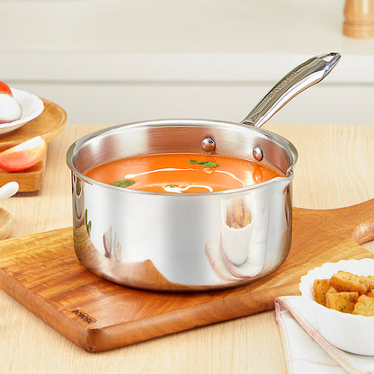 Borosil Cookfresh Triply Saucepan w Spout (Steel Handle), 2.1L/18cm