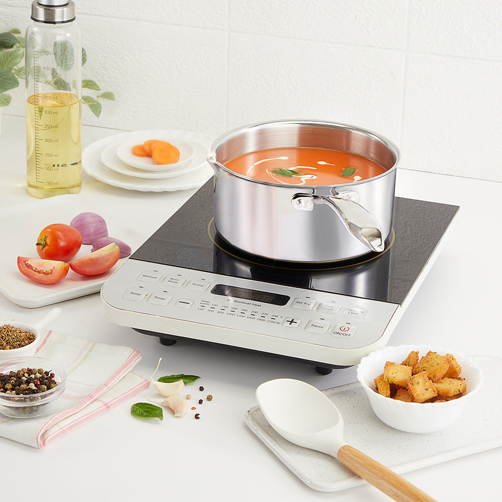 Borosil Cookfresh Triply Saucepan w Spout (Steel Handle), 2.1L/18cm