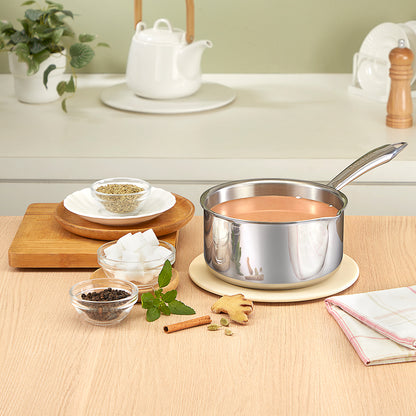 Borosil Cookfresh Triply Saucepan w Spout (Steel Handle), 2.1L/18cm