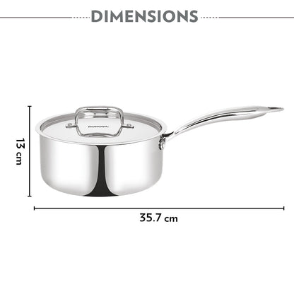 Borosil Cookfresh Triply Saucepan w Lid (Steel Handle), 1.7L/16cm