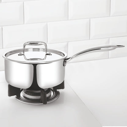 Borosil Cookfresh Triply Saucepan w Lid (Steel Handle), 1.7L/16cm