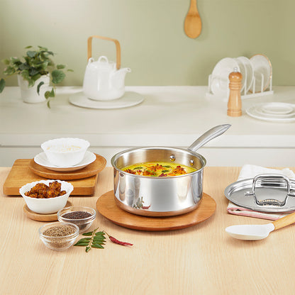 Borosil Cookfresh Triply Saucepan w Lid (Steel Handle), 1.7L/16cm