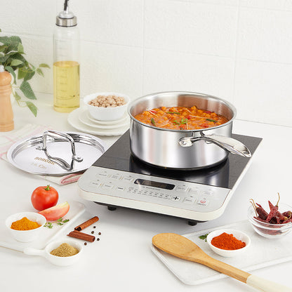 Borosil Cookfresh Triply Saucepan w Lid (Steel Handle), 1.7L/16cm