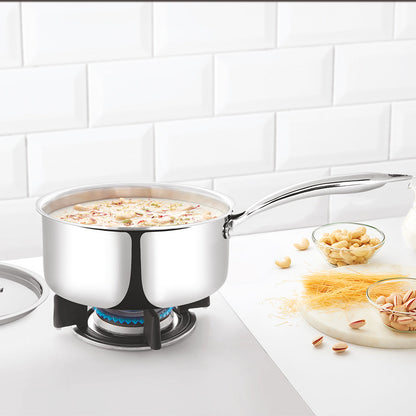 Borosil Cookfresh Triply Saucepan w Lid (Steel Handle), 2.1L/18cm