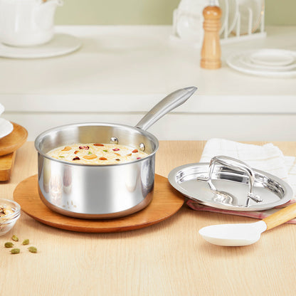 Borosil Cookfresh Triply Saucepan w Lid (Steel Handle), 2.1L/18cm