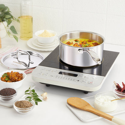 Borosil Cookfresh Triply Saucepan w Lid (Steel Handle), 2.1L/18cm