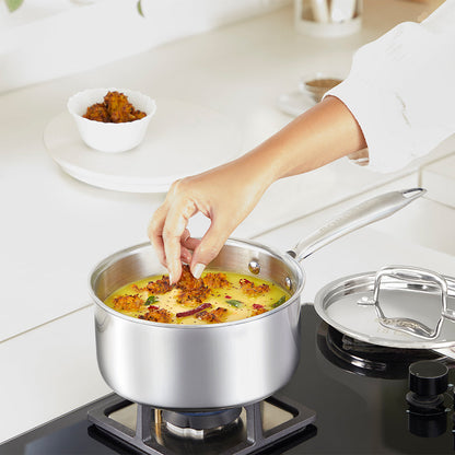 Borosil Cookfresh Triply Saucepan w Lid (Steel Handle), 2.1L/18cm