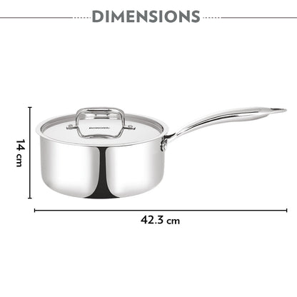 Borosil Cookfresh Triply Saucepan w Lid (Steel Handle), 2.7L/20cm