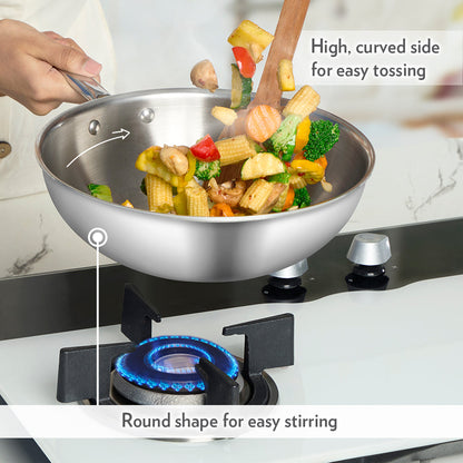 Borosil Cookfresh SS Tri-ply Wok with Lid, 1.75L/20cm