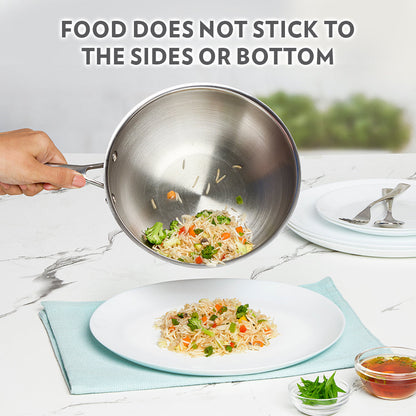 Borosil Cookfresh SS Tri-ply Wok with Lid, 1.75L/20cm