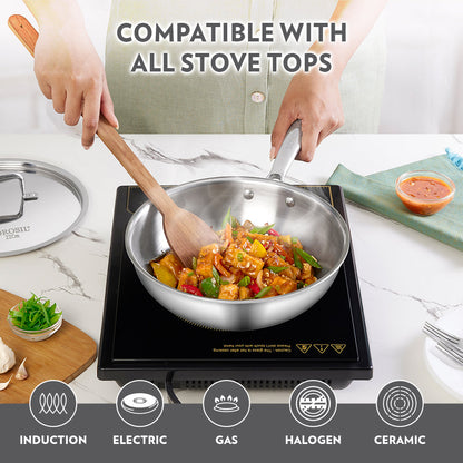 Borosil Cookfresh SS Tri-ply Wok with Lid, 2.25L/22cm