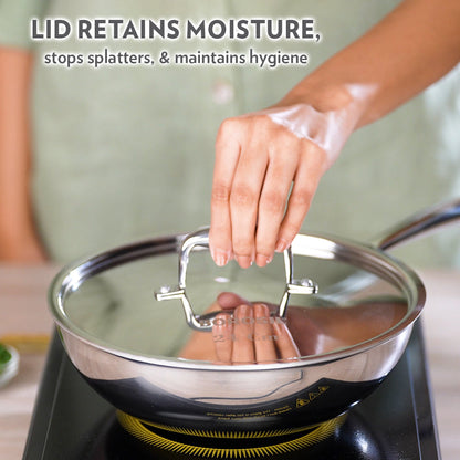 Borosil Cookfresh SS Tri-ply Wok with Lid, 2.25L/22cm