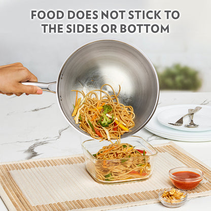 Borosil Cookfresh SS Tri-ply Wok with Lid, 2.25L/22cm