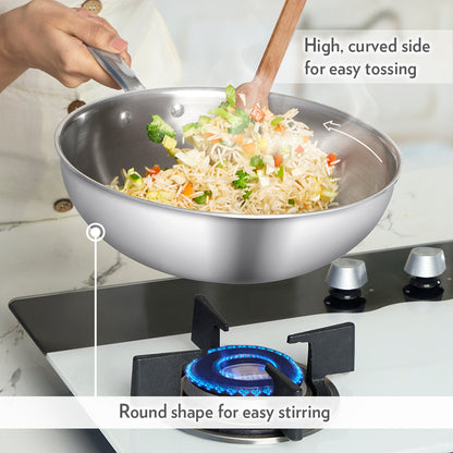 Cookfresh Stainless Steel Triply Wok with Lid