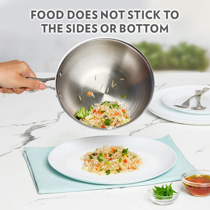 Cookfresh Stainless Steel Triply Wok with Lid