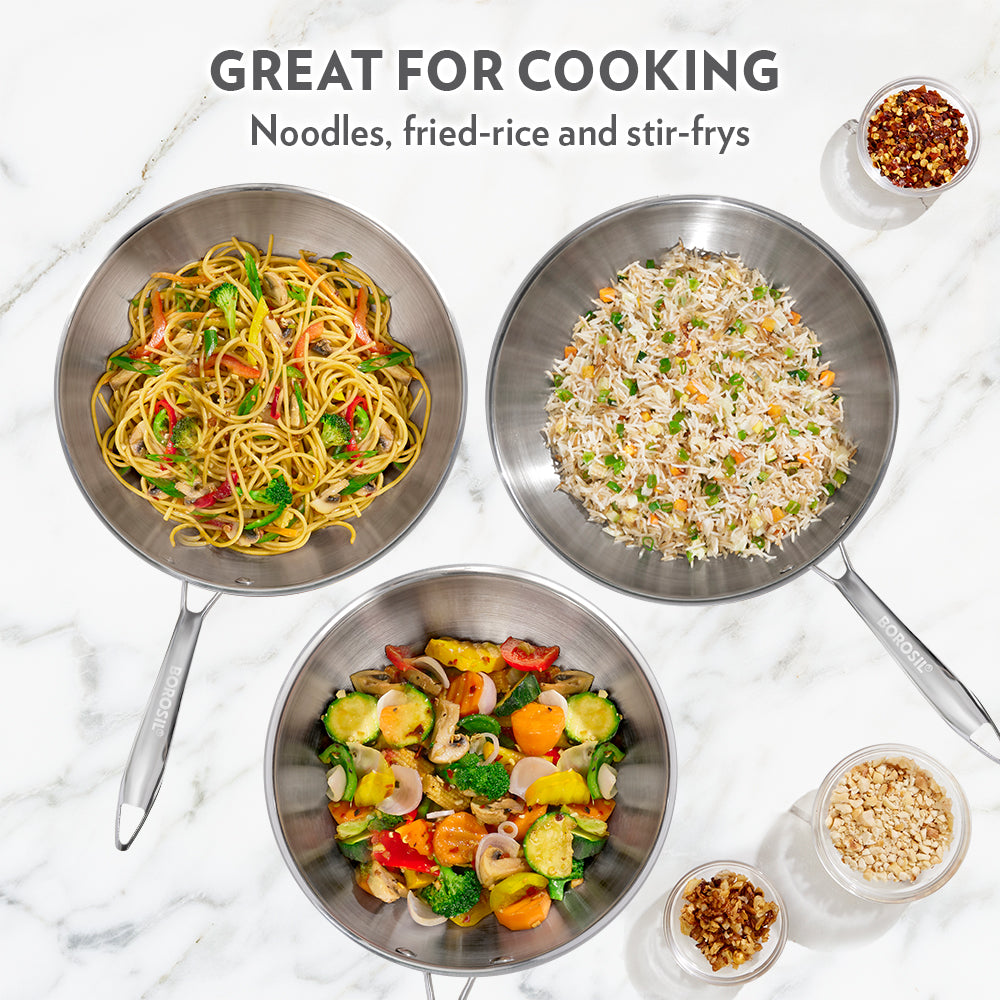 Borosil Cookfresh SS Tri-ply Wok with Lid, 3.5L/26cm