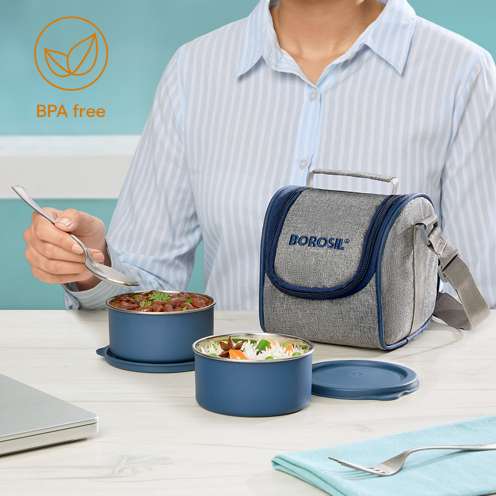 Carrymore Microwavable Round Stainless Steel Lunch Box