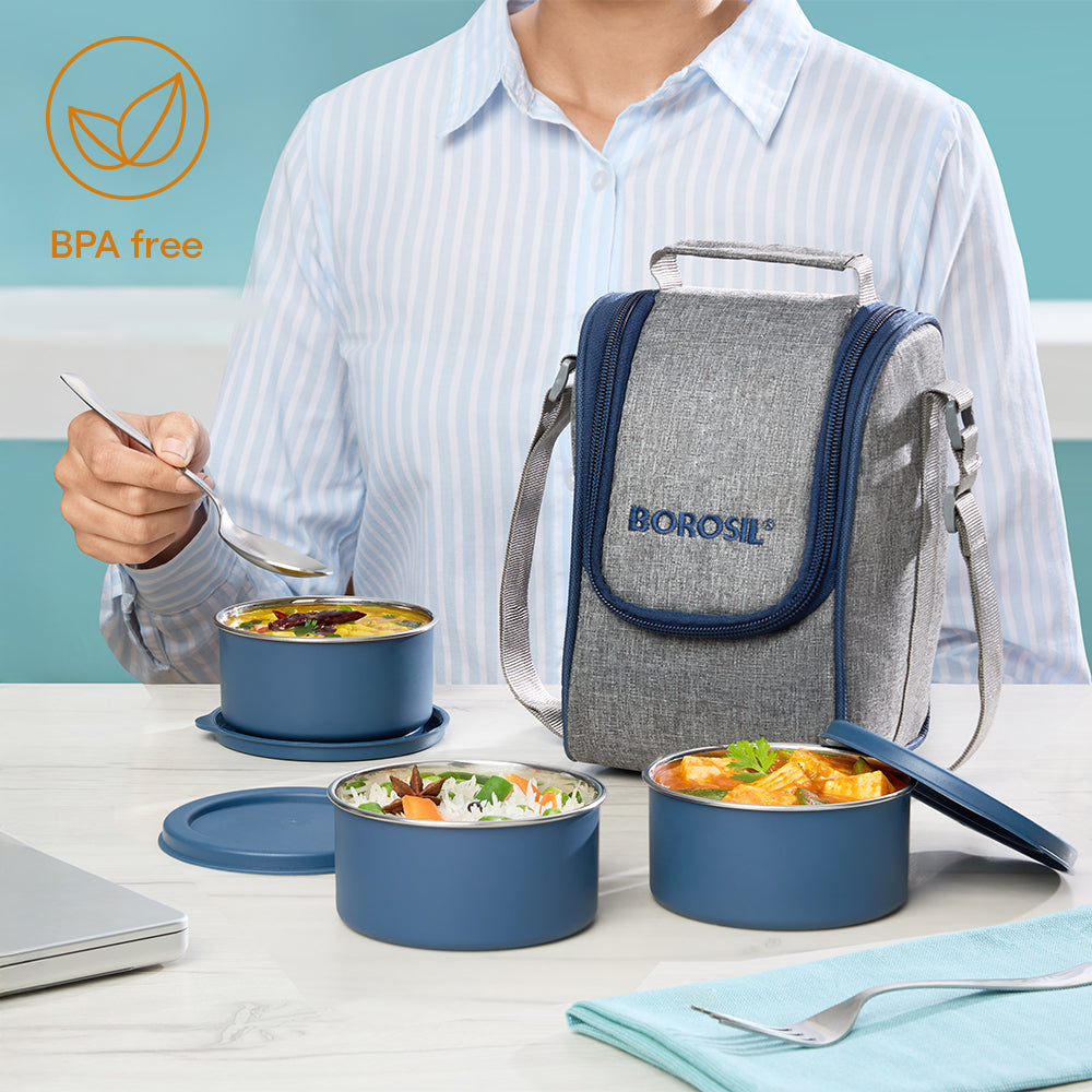 Carrymore Microwave Safe Round Stainless Steel Lunch Box