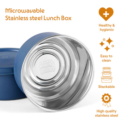 Carrymore Microwavable Round Stainless Steel Lunch Box