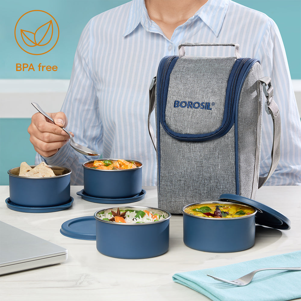 Carrymore Microwavable Round Stainless Steel Lunch Box