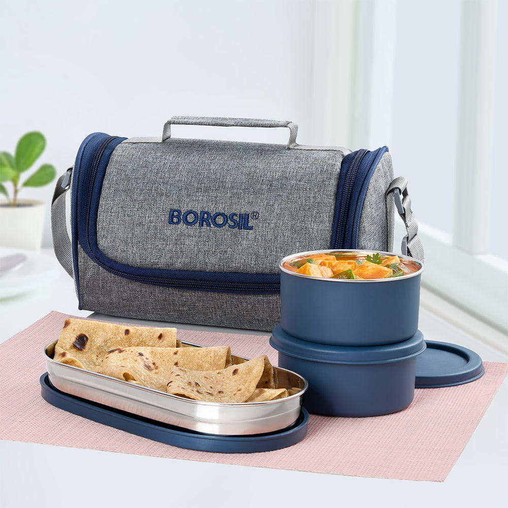 Carrymore Microwavable Round Stainless Steel Lunch Box with Chappati Box